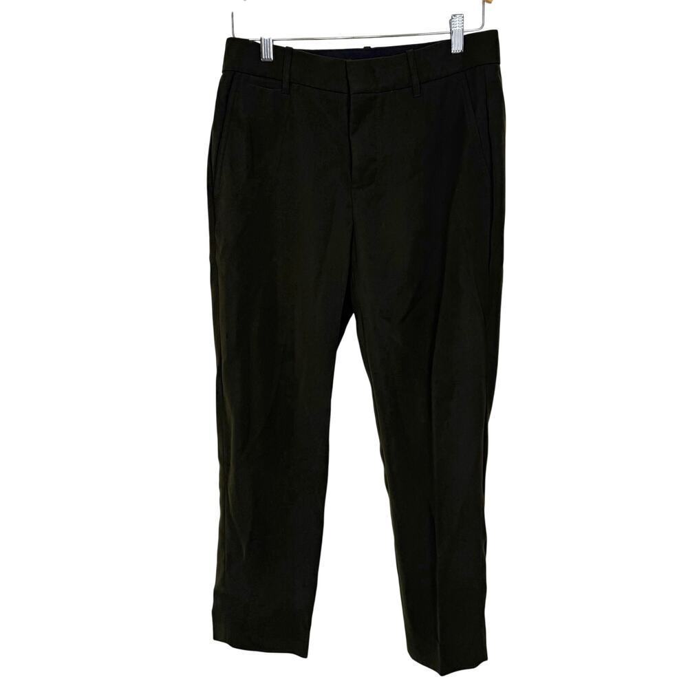 Vince Dress Pants Dark Green Flat Front Straight Leg Ankle Length Size 6